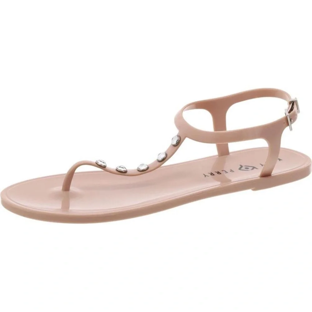 Katy Perry Jelly Stud Sandals Taupe Rhinestone Slingback Beachy Coquette 8